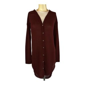 Hem & Thread Maroon Longline Button Cardigan | Boho Layering Size Small